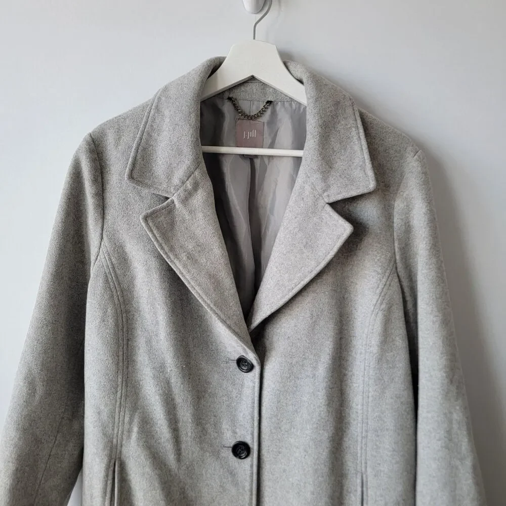 J Jill womens Wool Blend Peacoat Coat Jacket size L in Gray Single Breasted